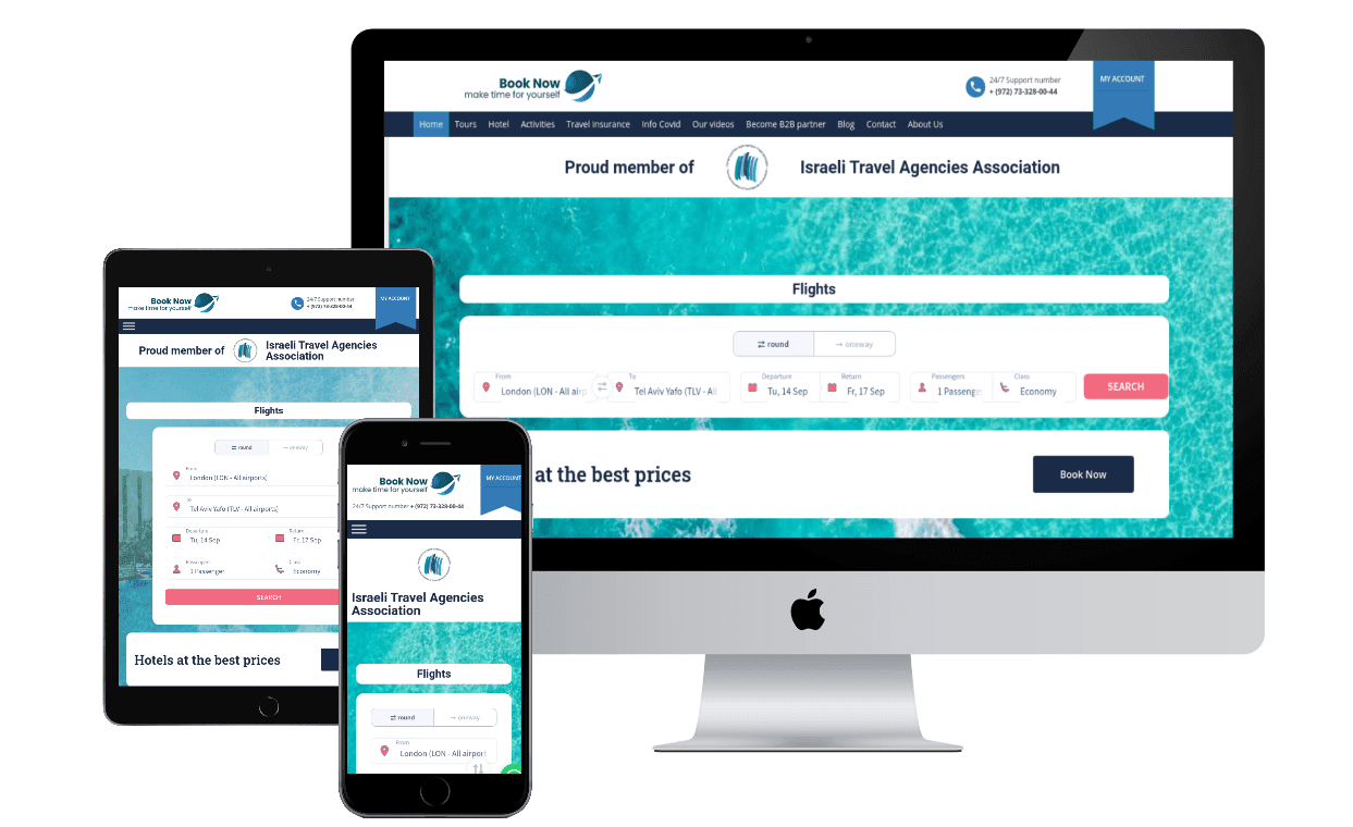 Screenshot of the booknow.co.il travel agency website homepage